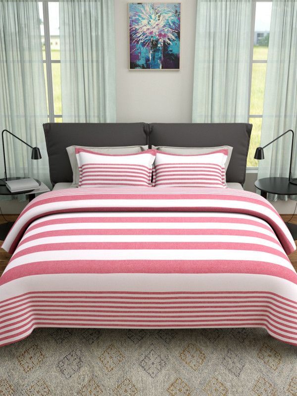 ROMEE Reversible Cotton Queen Bed Cover  (Pink)