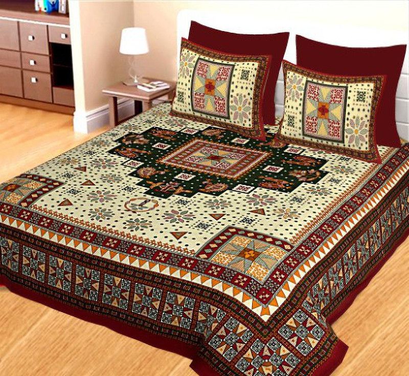 BEDAFFAIR 144 TC Cotton Double Printed Flat Bedsheet  (Pack of 1, Multicolor)