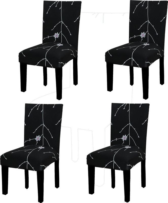Magic Cover Polyester Floral Chair Cover  (Black Pack of 4)