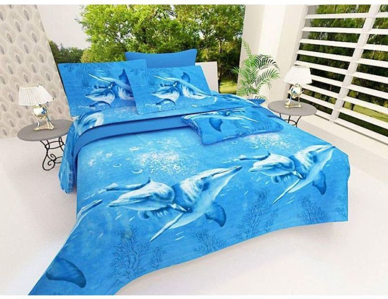PRODUCTSCK 185 TC Cotton Double Animal Flat Bedsheet  (Pack of 1, Blue01)