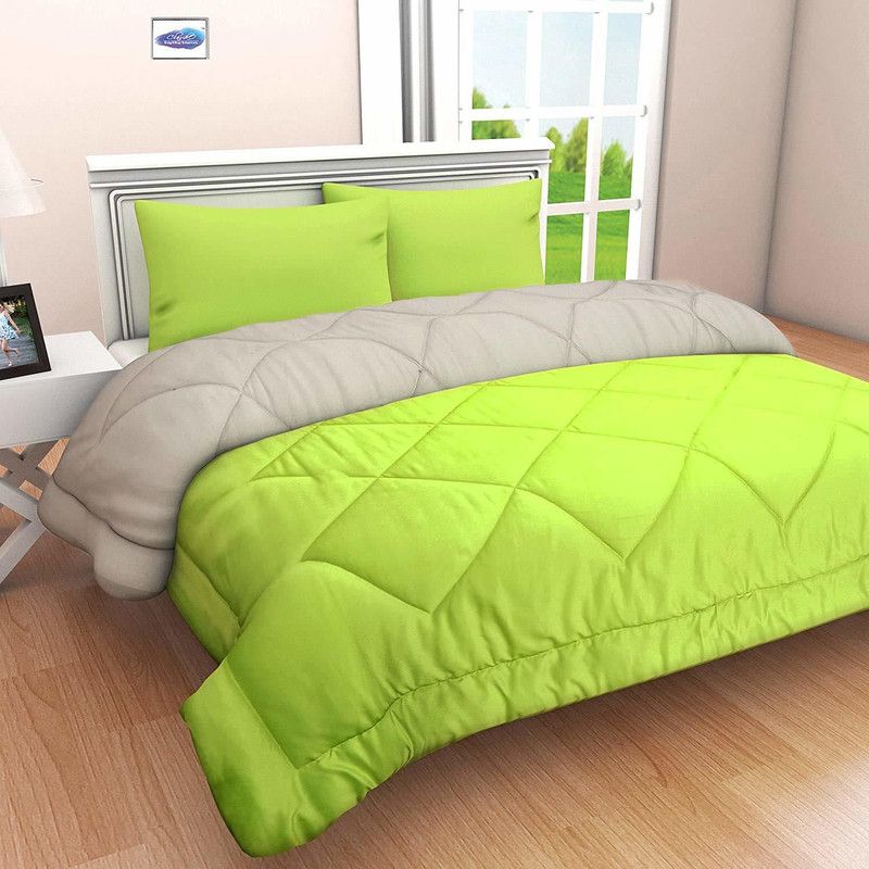 The Home Talk Queen Polyester Duvet Cover  (Green, Grey)