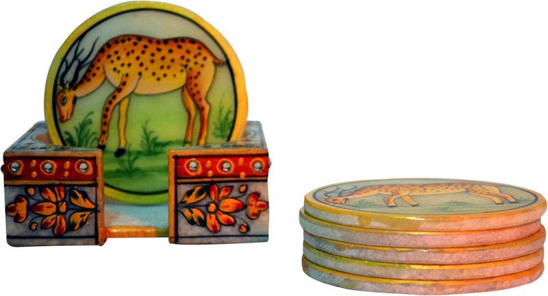 Santarms Round Marble Coaster Set  (Pack of 6)