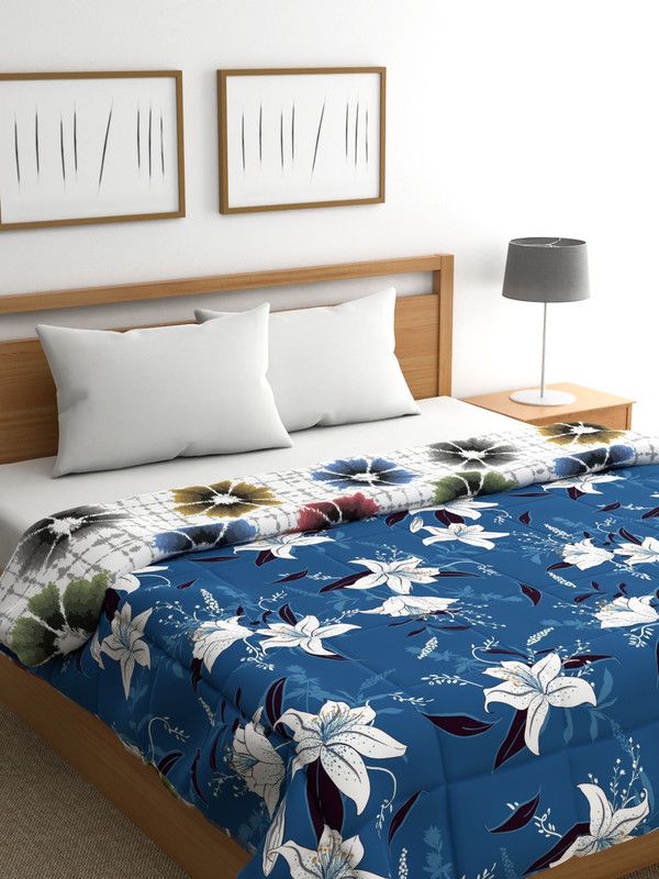 Raymond Home Floral Double Quilt for Mild Winter  (Microfiber, Blue)