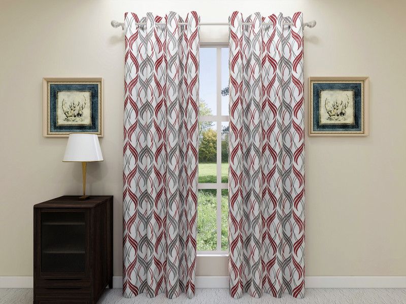Floating Walls Furnishings 167 cm (5 ft) Polyester, Jacquard Blackout Window Curtain (Pack Of 2)  (Printed, Red, Grey)