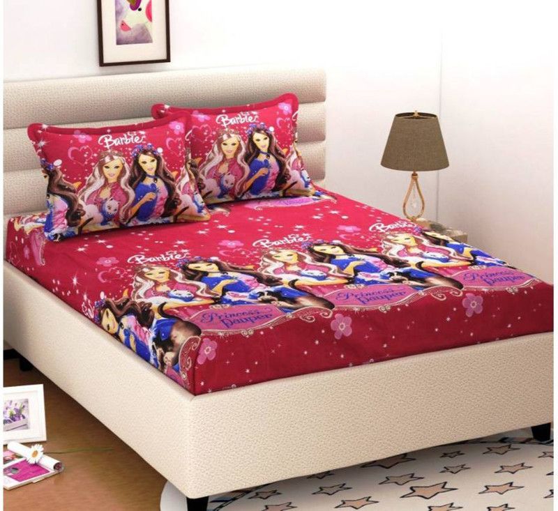 Home Pictures 120 TC Microfiber Double 3D Printed Flat Bedsheet  (Pack of 1, Pink)