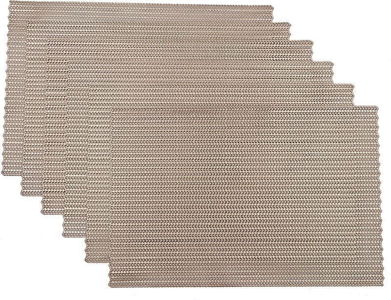 KUBER INDUSTRIES Rectangular Pack of 6 Table Placemat  (Gold, PVC)