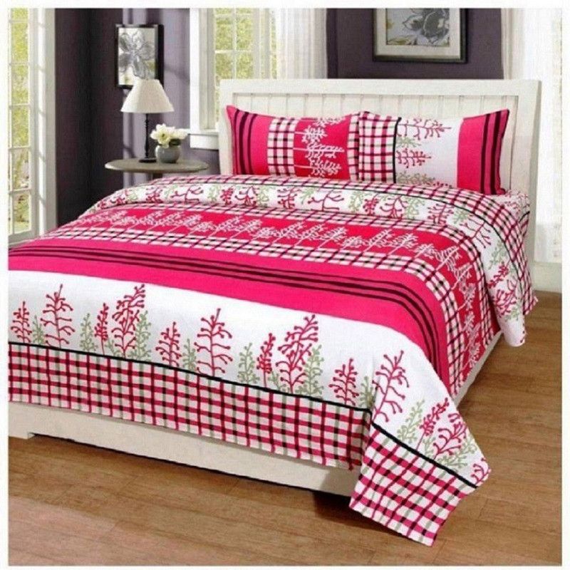 BALKO FAB 150 TC Polycotton Double 3D Printed Flat Bedsheet  (Pack of 1, Pink)