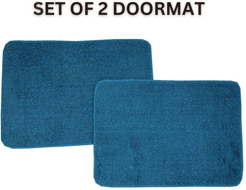 Bellissima Micasa Cotton Door Mat  (Light Blue, Medium, Pack of 2)