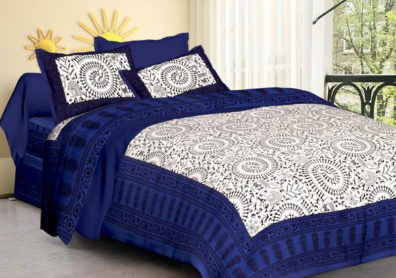 Palangaposh 280 TC Cotton Double Abstract Flat Bedsheet  (Pack of 1, Blue)