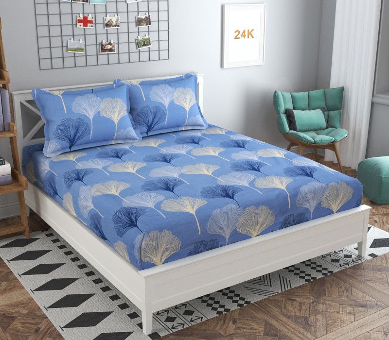Polycotton Double Printed Bedsheet  (Pack of 1, Blue3)