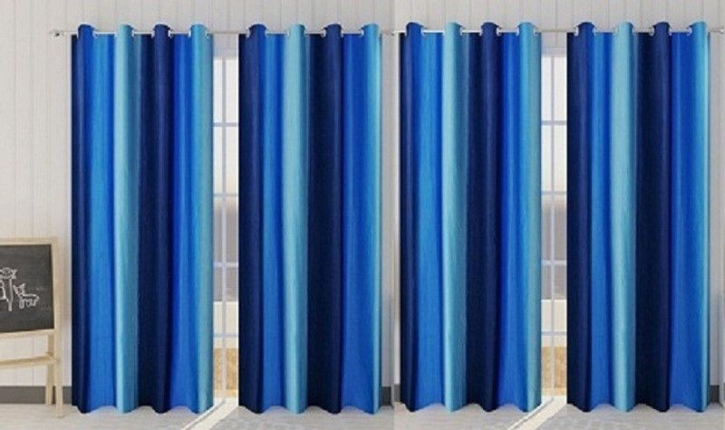 MSD Decor Hub 152 cm (5 ft) Polyester Room Darkening Window Curtain (Pack Of 4)  (Striped, Blue)