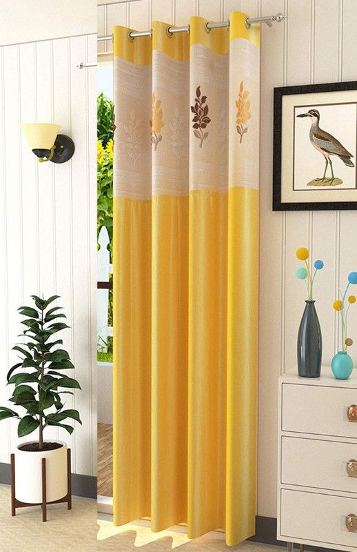 Home Utsav 153 cm (5 ft) Polyester Semi Transparent Window Curtain Single Curtain  (Printed, Yellow)