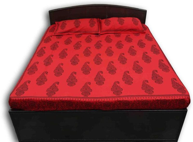 Vistruti 204 TC Cotton Queen Motifs Flat Bedsheet  (Pack of 1, Red, Black)