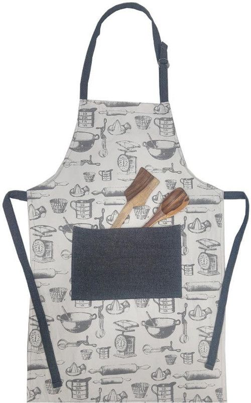 FAIRY HOME Cotton Chef's Apron - Free Size  (White, Grey, Single Piece)