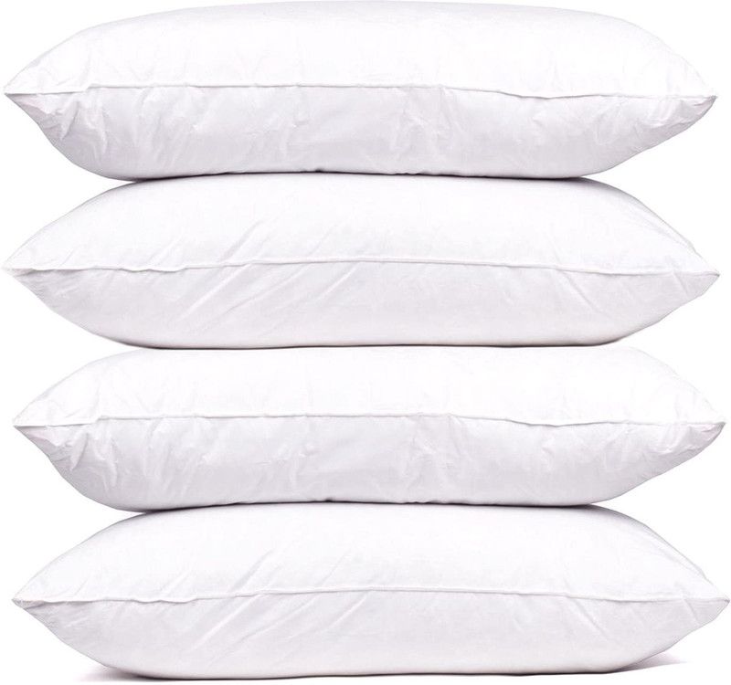 Midoff Microfibre Solid, Stripes Sleeping Pillow Pack of 4  (White)