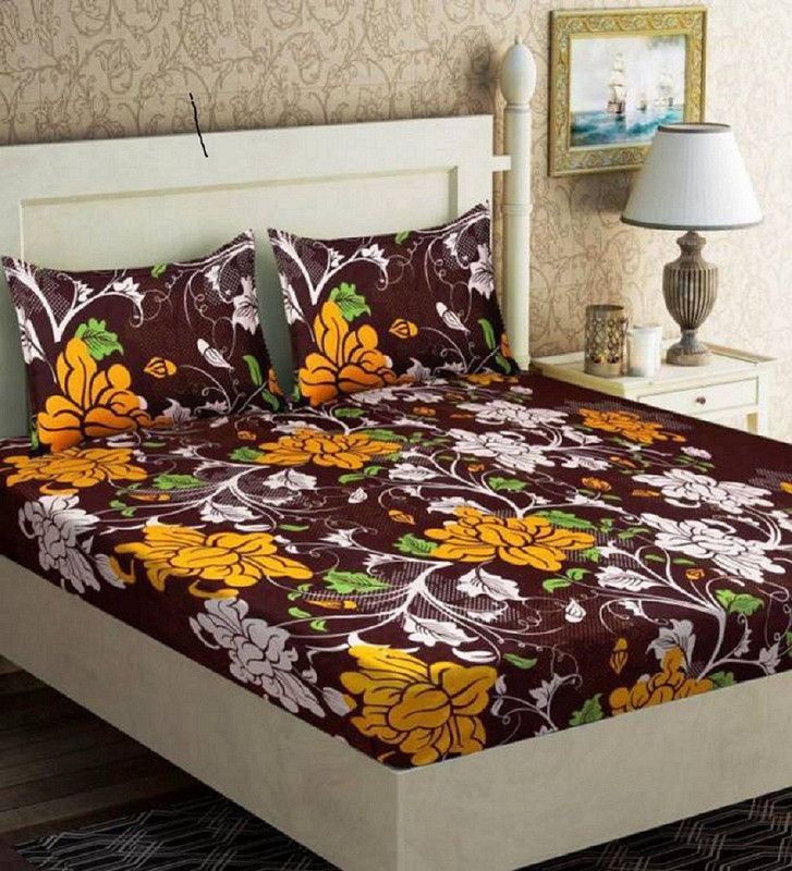 RS Enterprises 120 TC Polycotton Double 3D Printed Flat Bedsheet  (Pack of 1, Black)