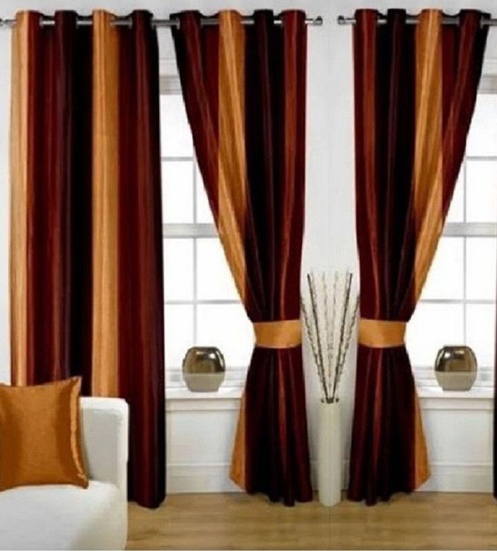 MSD Decor Hub 274 cm (9 ft) Polyester Blackout Long Door Curtain (Pack Of 3)  (Striped, Brown)