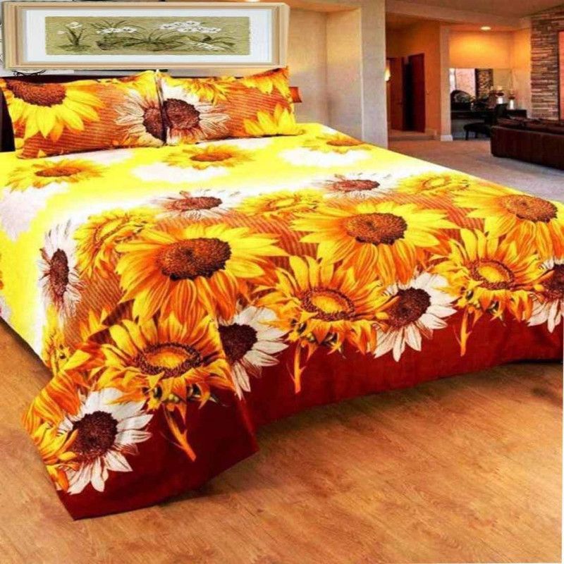 Twinkle Star's 180 TC Polycotton Double Floral Flat Bedsheet  (Pack of 1, GOLDEN multicolor)