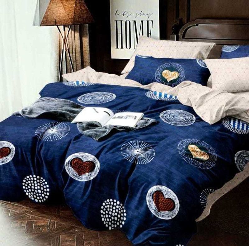 Trendy Threads 300 TC Cotton Double Printed Flat Bedsheet  (Pack of 1, Blue)