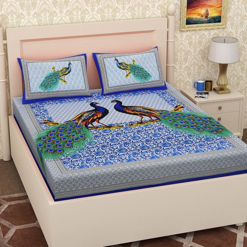 Cotton Double King Bedsheet  (Pack of 1, Blue)