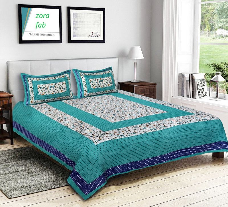 ZORA FAB 240 TC Cotton Double, King Printed Flat Bedsheet  (Pack of 1, c-green)