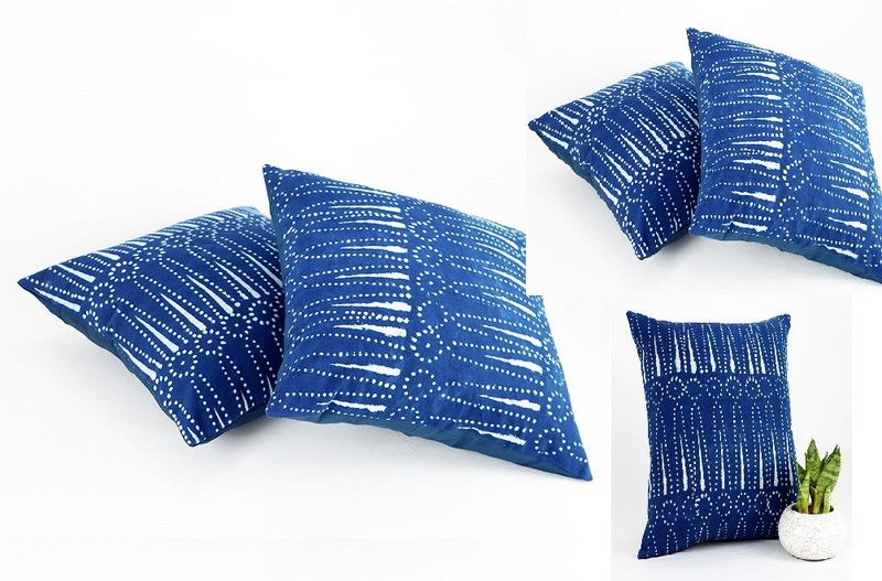 Cotton Design House Floral Cushions Cover  (Pack of 5, 40 cm*40 cm, Blue)