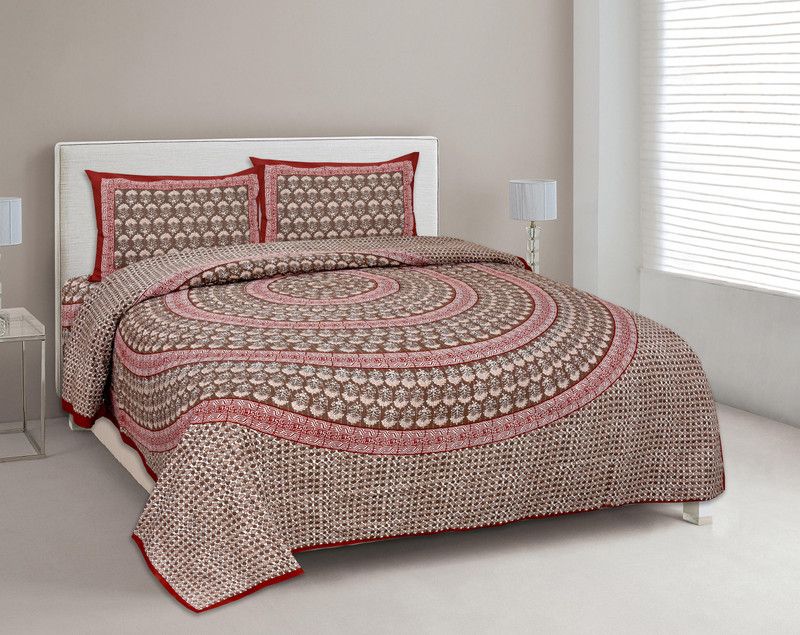 Yashvi Creations 200 TC Cotton Double Printed Flat Bedsheet  (Pack of 1, Red)