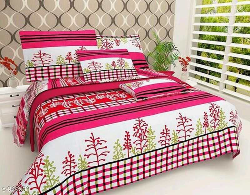 Decorum 160 TC Polycotton Double Printed Flat Bedsheet  (Pack of 1, Pink)