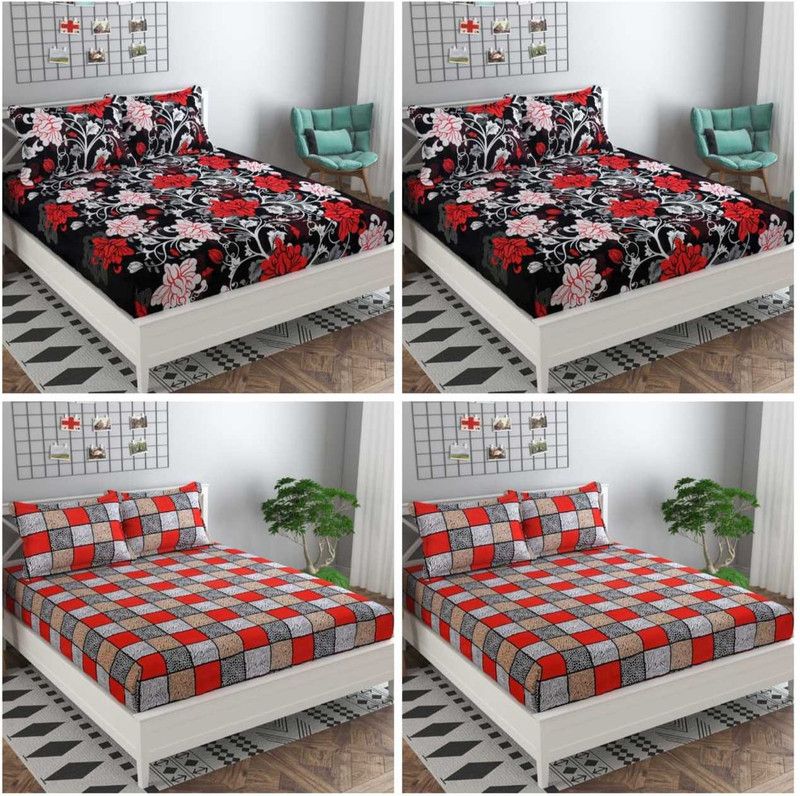 Hot Dealzz 240 TC Polycotton Double Floral Flat Bedsheet  (Pack of 4, Multicolor)
