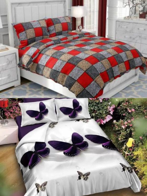 VORDVIGO 150 TC Polycotton Double Printed Flat Bedsheet  (Pack of 2, Multicolor)