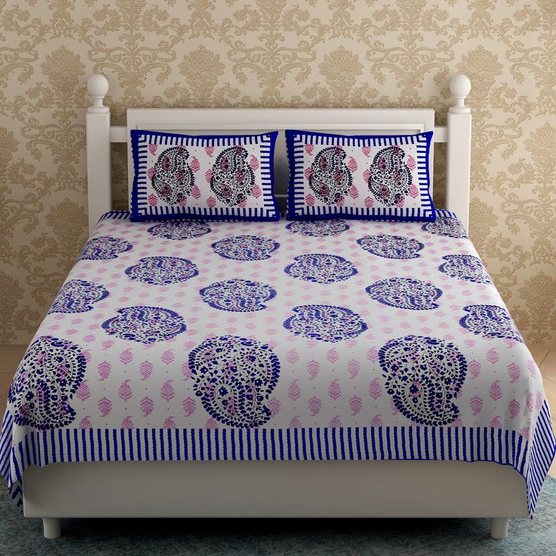 Flipkart SmartBuy 120 TC Cotton Double Paisley Flat Bedsheet  (Pack of 1, Blue)