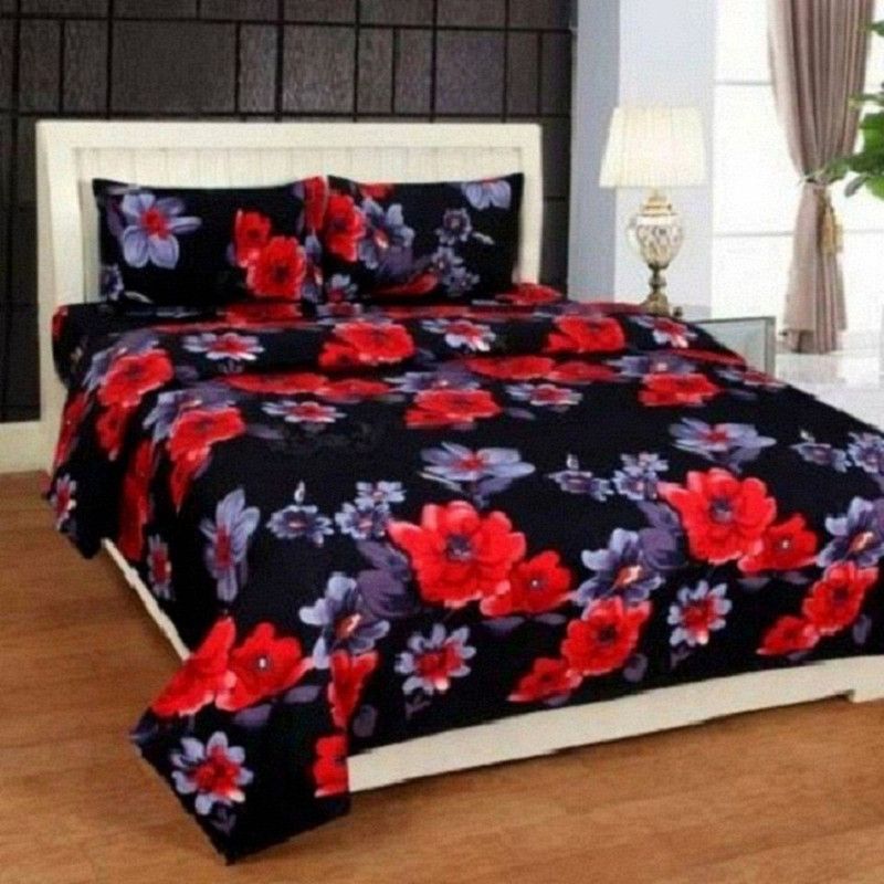 COTTON VILLAS 200 TC Cotton Double Floral Flat Bedsheet  (Pack of 1, Blue)
