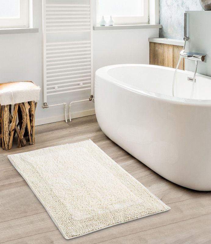 SASHAA WORLD Cotton, Polyester Bathroom Mat  (Ivory, Medium)