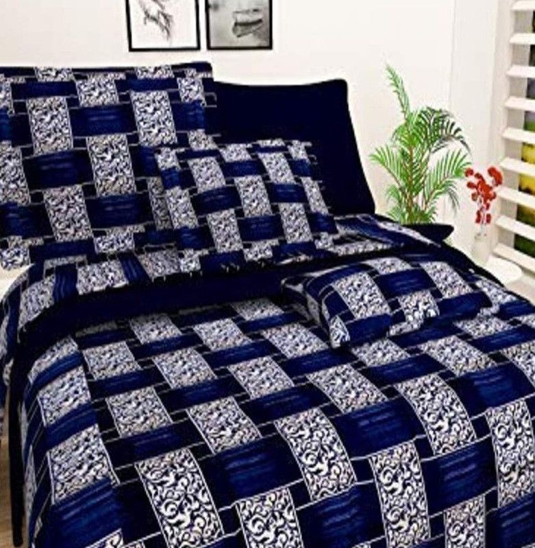 Xerox 144 TC Microfiber Double 3D Printed Flat Bedsheet  (Pack of 1, Blueandwhite)