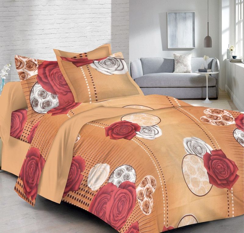 Hilife 132 TC Cotton Double Printed Flat Bedsheet  (Pack of 1, Cream N Roses)