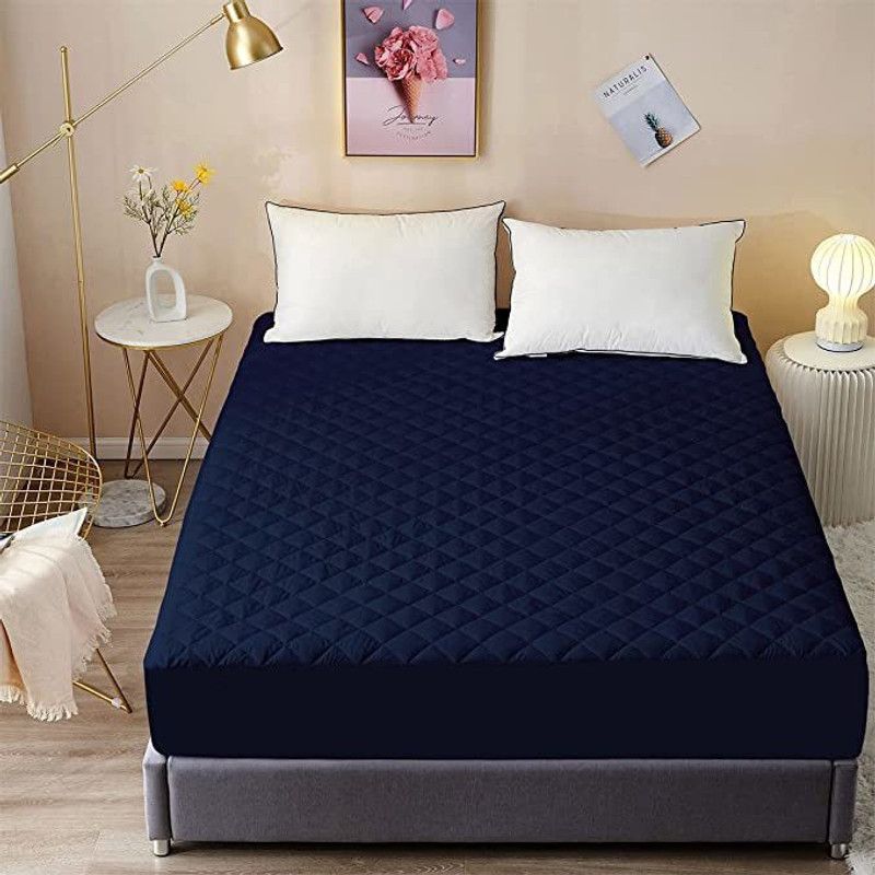 HELGA Elastic Strap Double Size Waterproof Mattress Cover  (Blue)