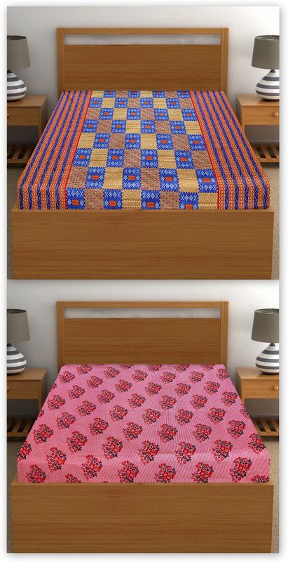 Polycotton King 3D Printed Bedsheet  (Pack of 2, Multicolor58)