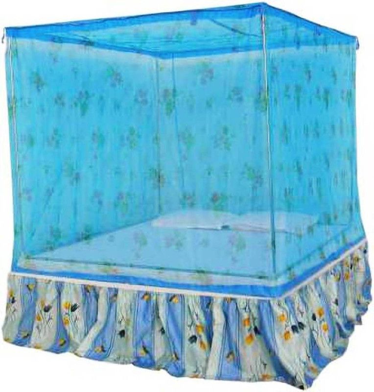 shriji creation HDPE - High Density Poly Ethylene Adults Washable 8FT*8FT Soft Printed Polynet Hanging Mosquito Net Mosquito Net  (Blue, Bed Box)