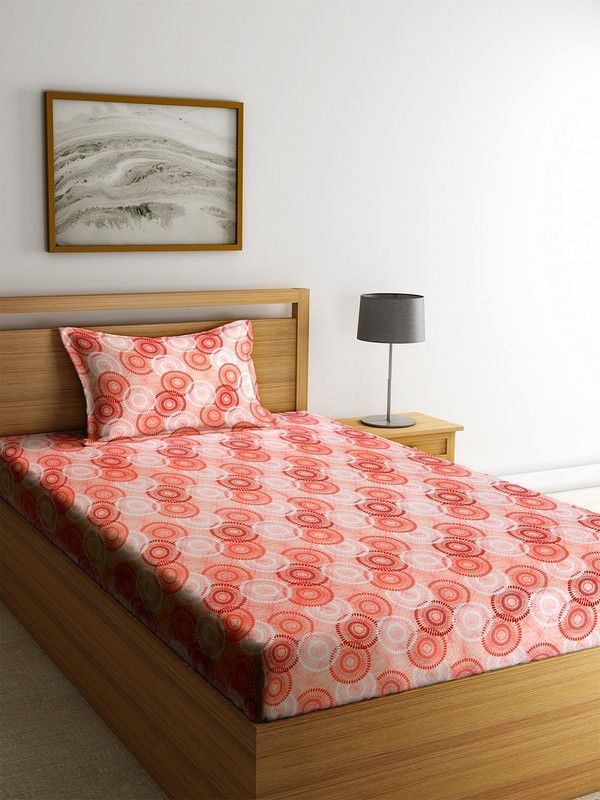 Mafatlal 144 TC Cotton Single Printed Flat Bedsheet  (Pack of 1, Orange)
