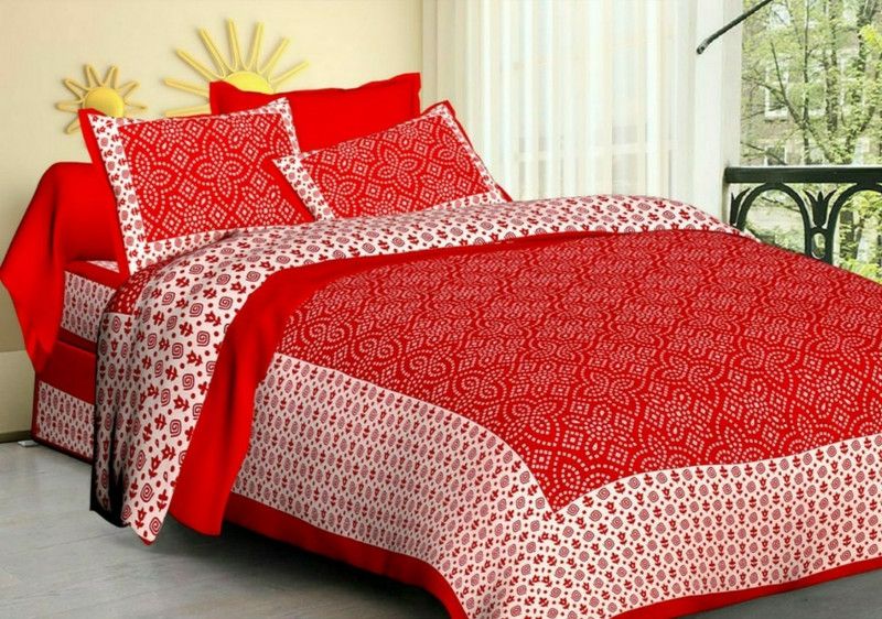 Fashion Point 151 TC Cotton Double Printed Flat Bedsheet  (Pack of 1, Red)