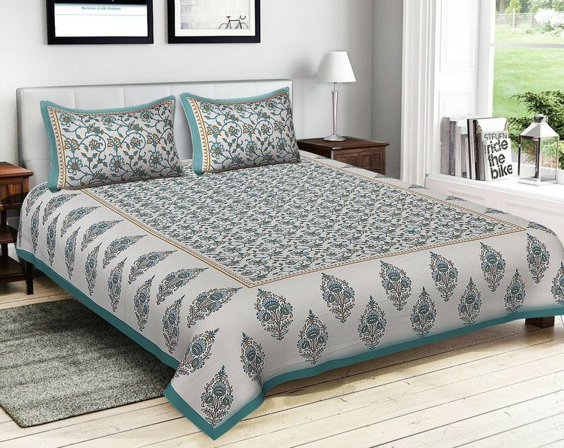 Gokul Handloom 160 TC Cotton Double Floral Flat Bedsheet  (Pack of 1, White)