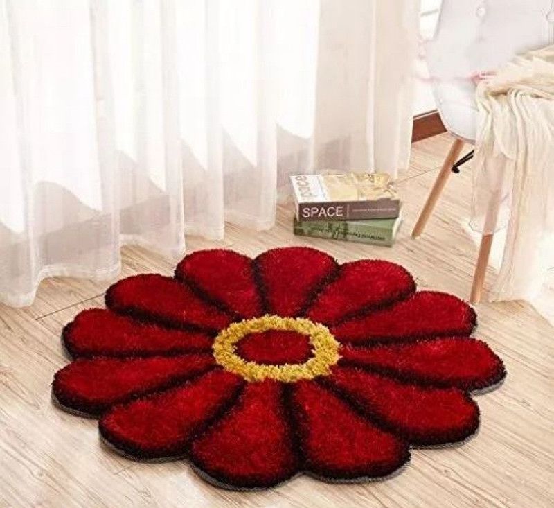 shopgallery Red Polyester Area Rug  (153 cm, X 153 cm, Abstract)