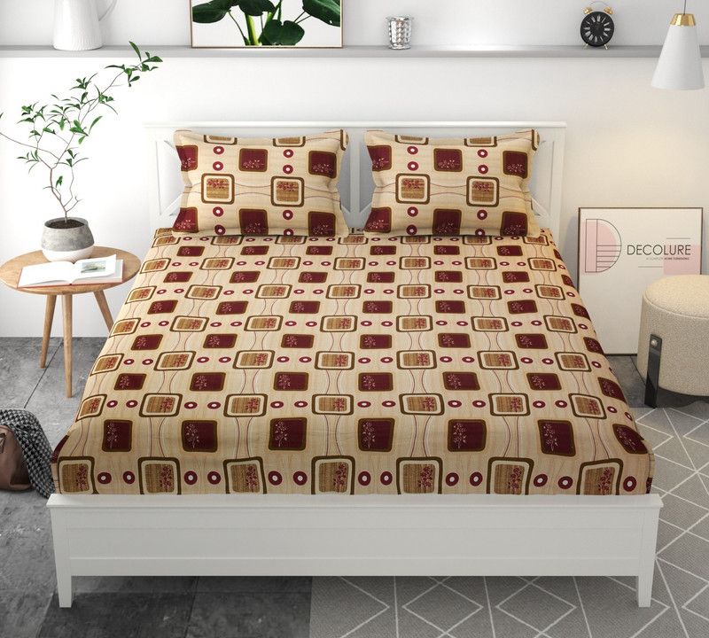 Decolure 240 TC Cotton Double Floral Fitted (Elastic) Bedsheet  (Pack of 1, Brown)