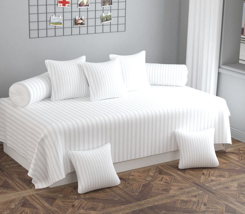 Apala Polycotton Striped Diwan Set  (White)
