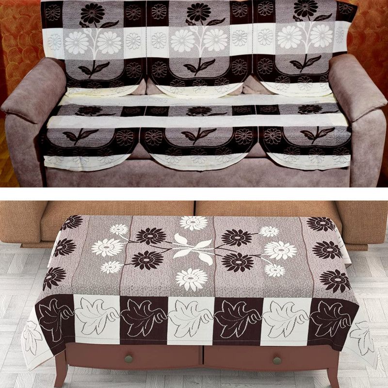 Sajavat Cotton Floral Loveseat Cover  (BROWN Pack of 1)