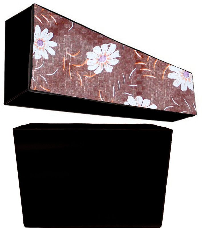 JM Homefurnishings Air Conditioner Cover  (Width: 91 cm, White, Brown)