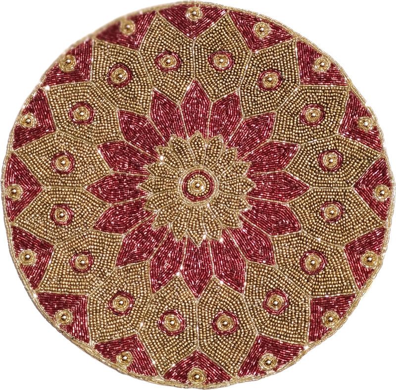 FLI HAUT Round Pack of 1 Table Placemat  (Maroon, Gold, Silk)