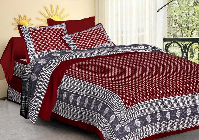 KTP 144 TC Cotton Queen Printed Flat Bedsheet  (Pack of 1, Dark Red)