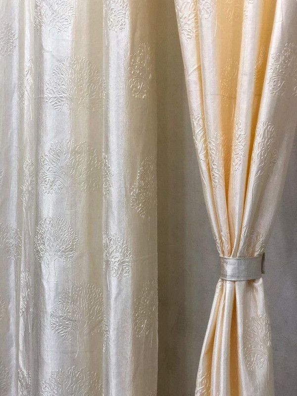 DEEP DECOR 152 cm (5 ft) Polyester Room Darkening Window Curtain (Pack Of 2)  (Floral, Cream)