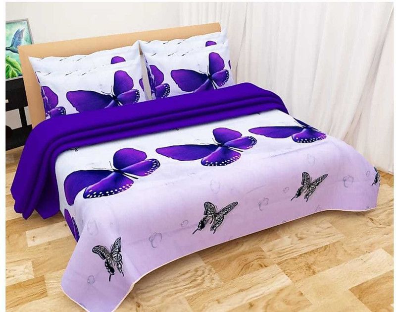 Microfiber Double Bedsheet  (Pack of 1, BLUE BUTTERFLY)